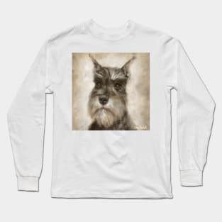 Close up Painting of a Schnauzer in Sepia Tones Long Sleeve T-Shirt